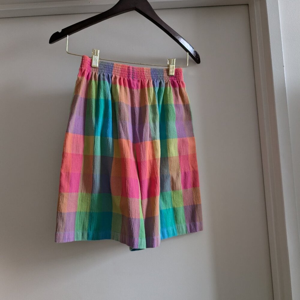 Vintage rainbow plaid shorts/tee set - size small - Picture 5 of 11